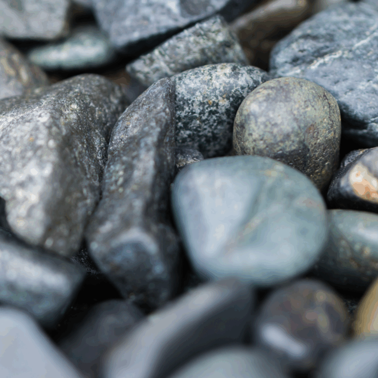 Smooth decorative pebbles in shades of gray and green