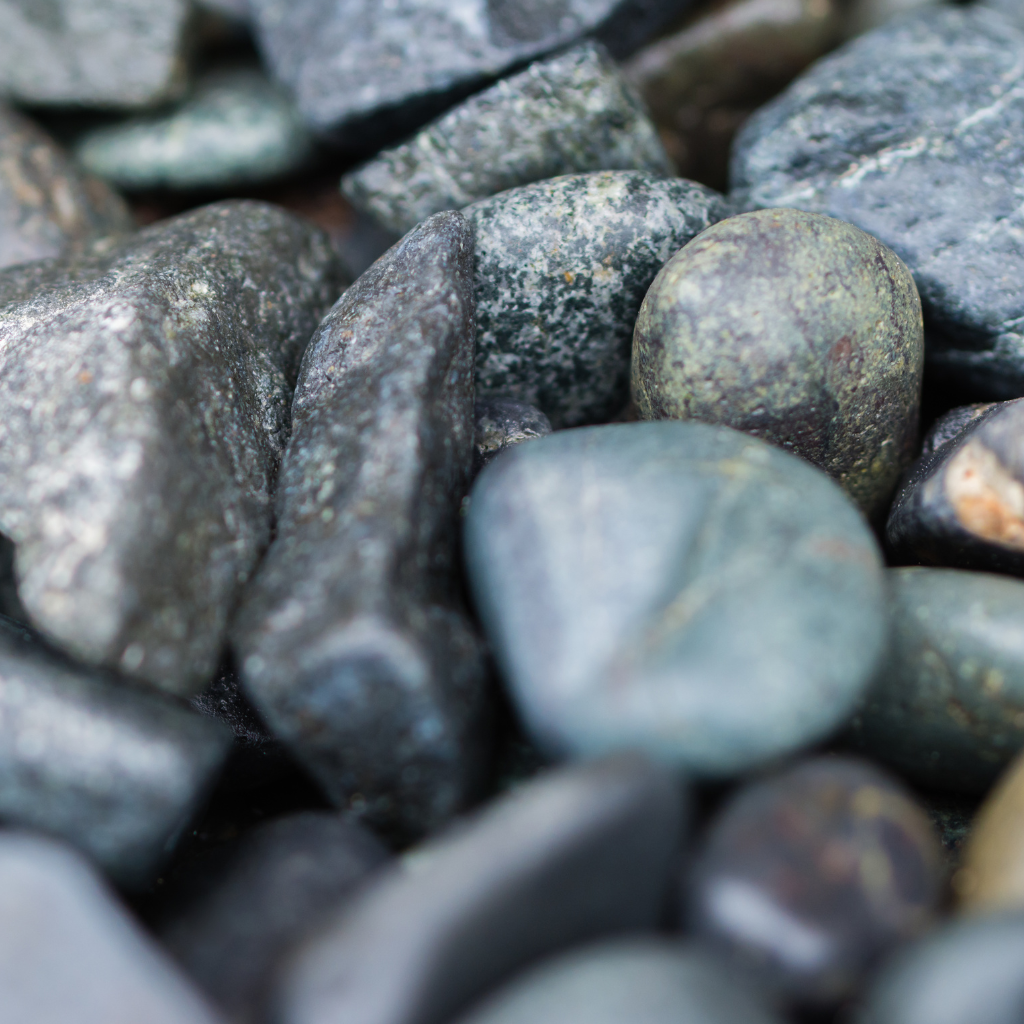 Smooth decorative pebbles in shades of gray and green