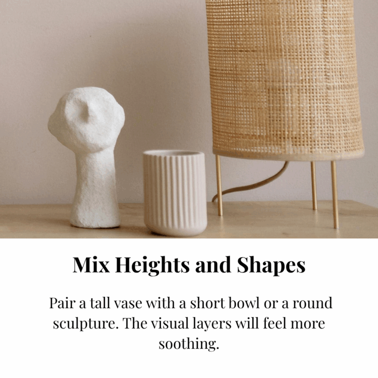 Ceramic vases in natural tones styled on a black console with dried florals.