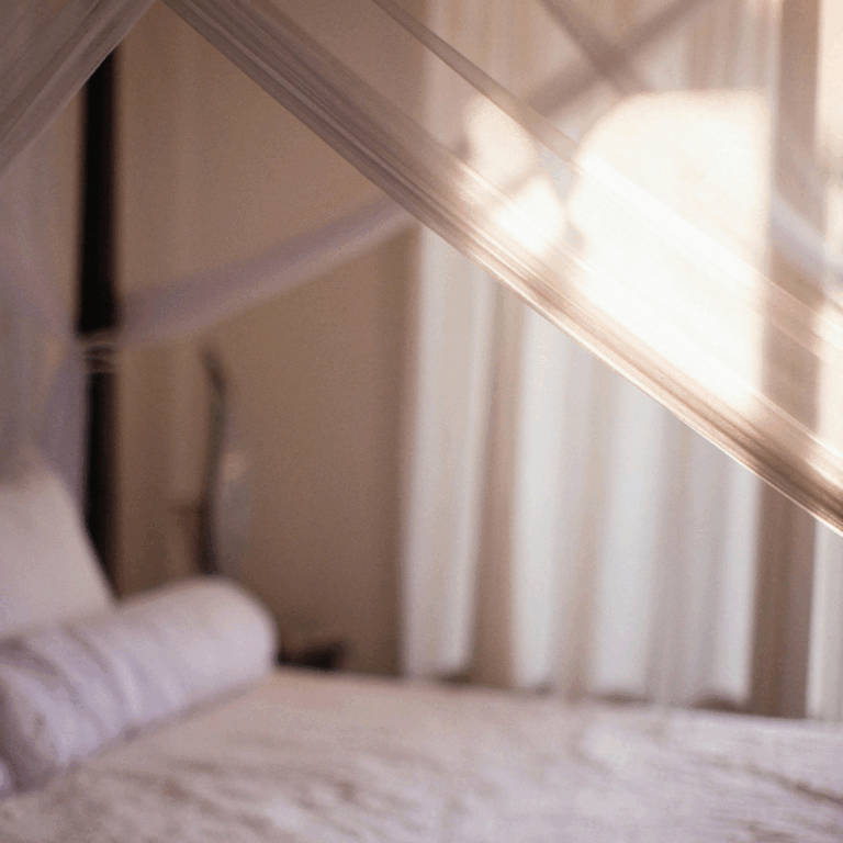 A flowing linen canopy clipped above your bed