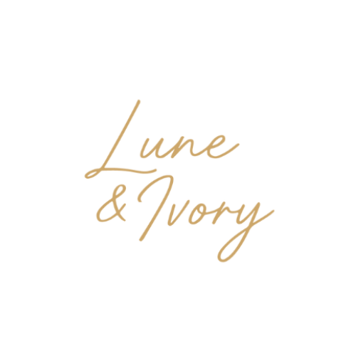 Lune & Ivory minimalist logo in beige script font on a white background.
